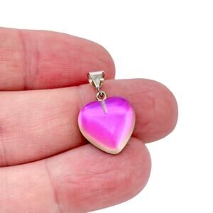 Vintage Sterling Silver 925 | Iridescent Pink Glass Heart Pendant